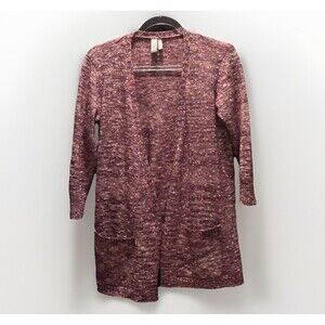 Sahalie Marled Wool Cotton Open Cardigan Sweater Womens S Pink Purple Cabin Boho